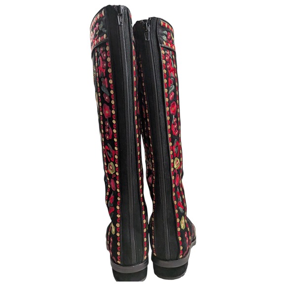 Warren Edwards Mongo Longo Suede Embroidered Boots Size 8 Black Floral Boho - Picture 5 of 13